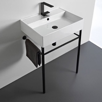 Bathroom Sink Ceramic Console Sink and Matte Black Stand Scarabeo 8031/R-60-CON-BLK